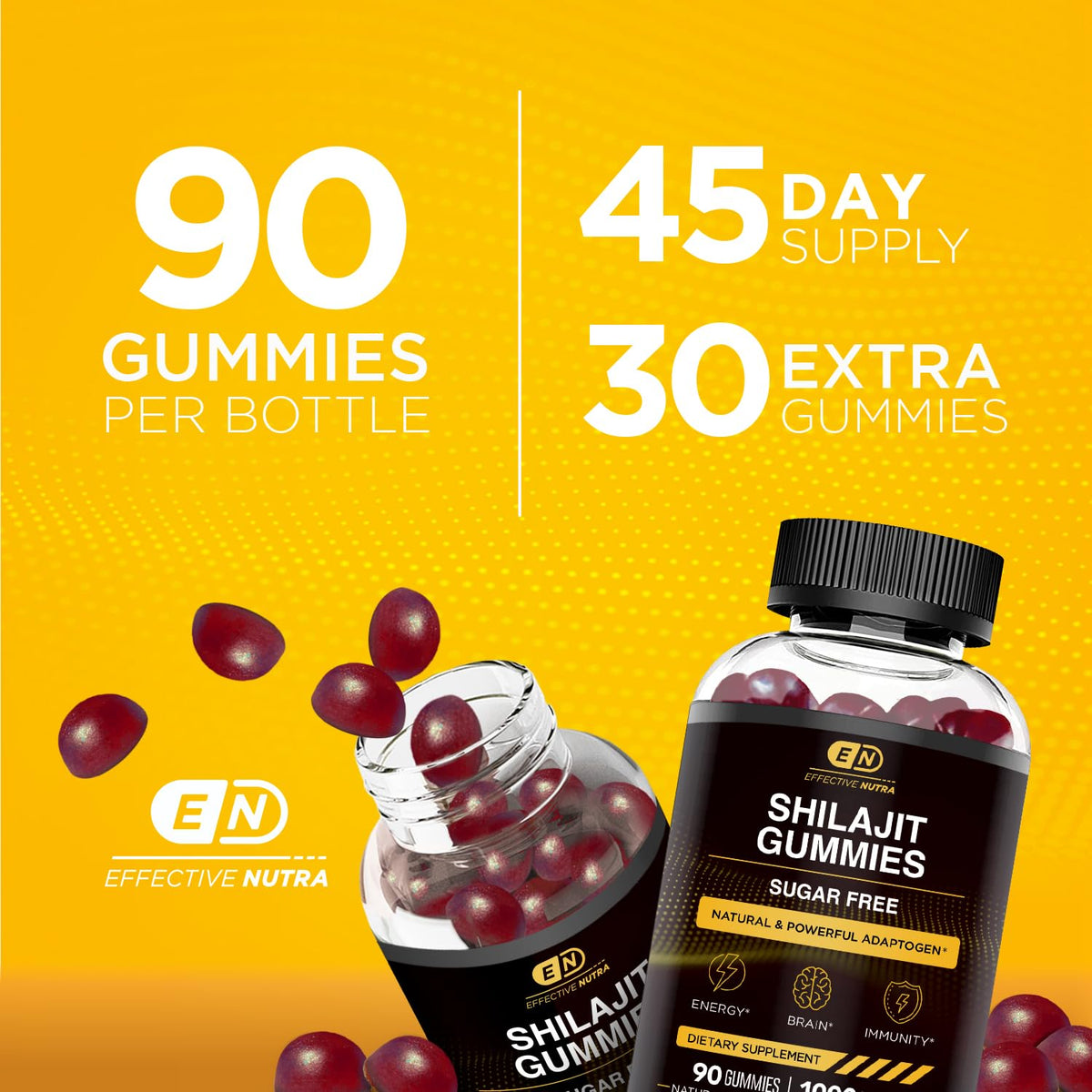 Gummies Shilajit Effective Nutra avec des ingrédients naturels en arrière-plan