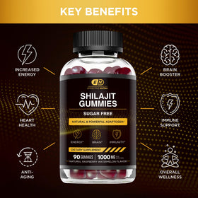 Gummies Shilajit Effective Nutra avec plusieurs gummies sur une surface blanche