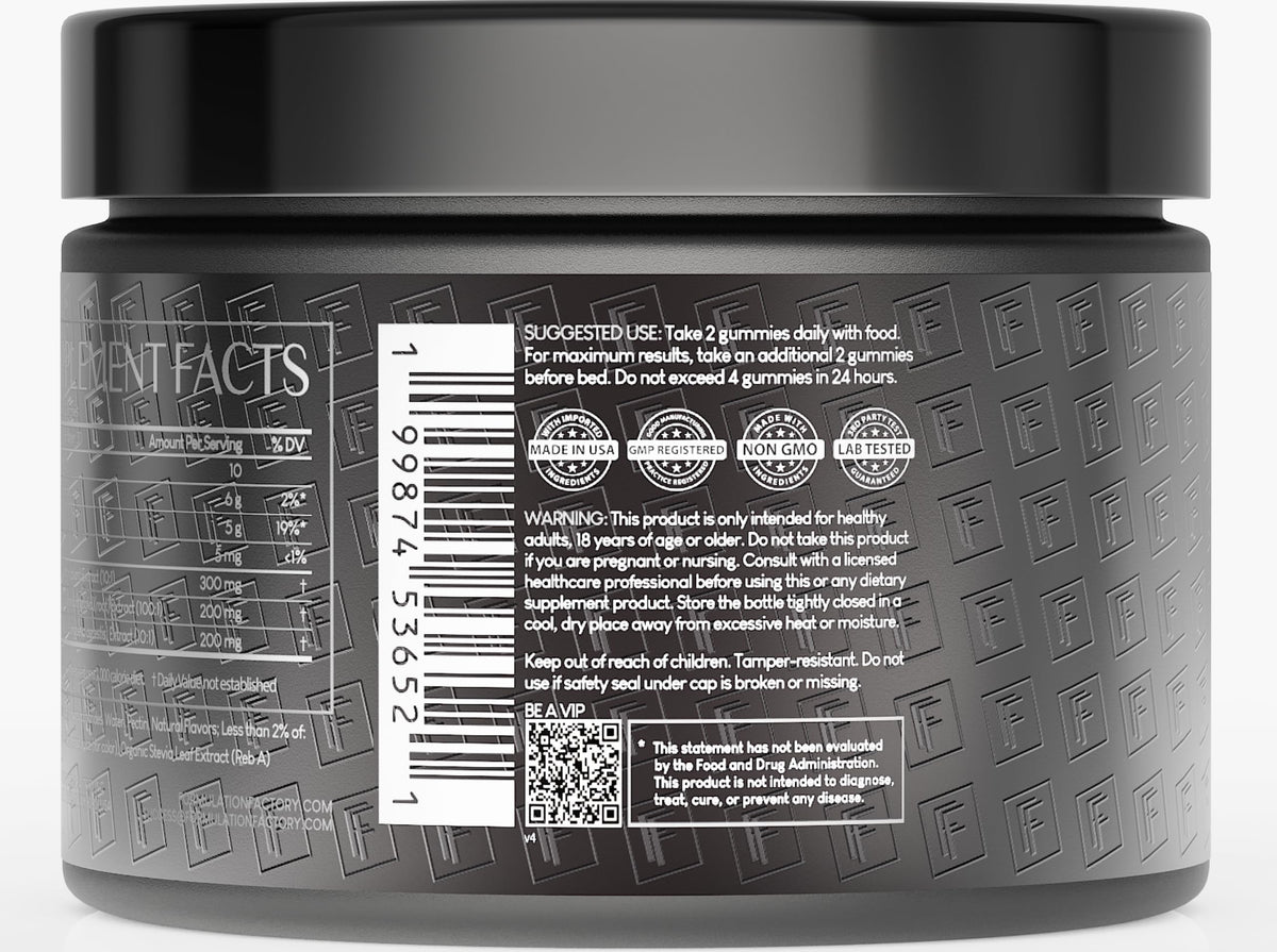 Gummies Shilajit Formulation Factory 60 gummies sur une table
