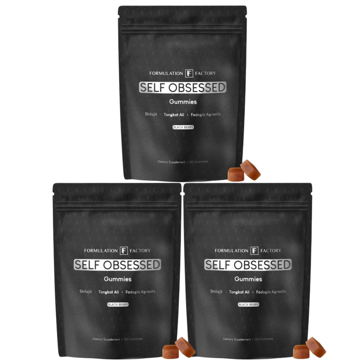Gummies Shilajit Formulation Factory pack de 3 avec 120 gummies au total