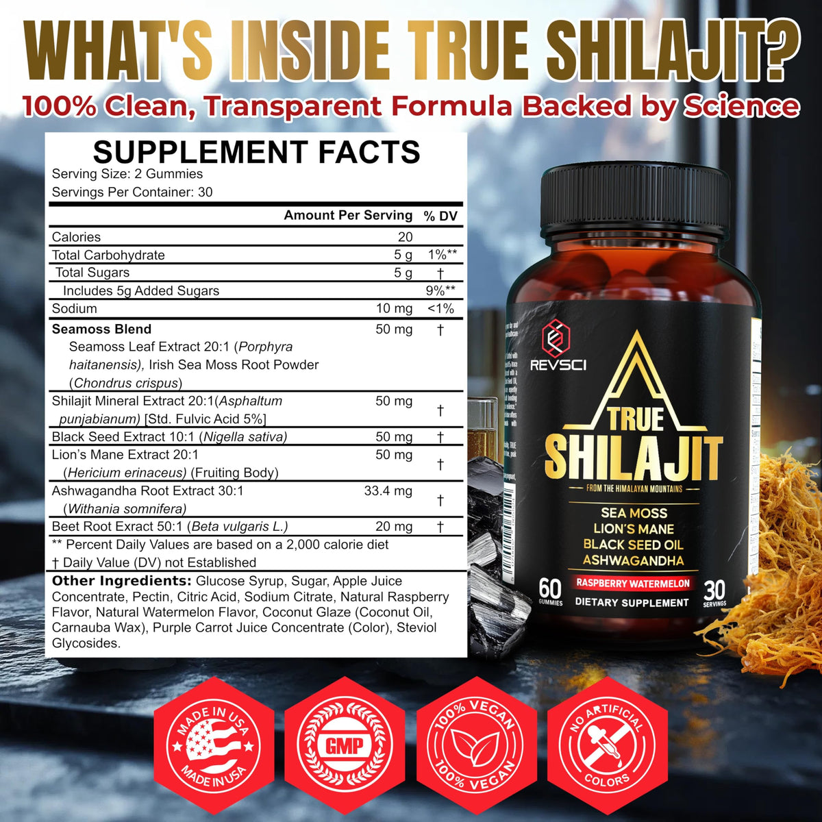 Gummies Shilajit, gros plan sur une gummy
