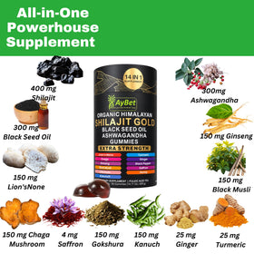Gummies Shilajit Himalayen Bio AyBet montrant la texture et la couleur