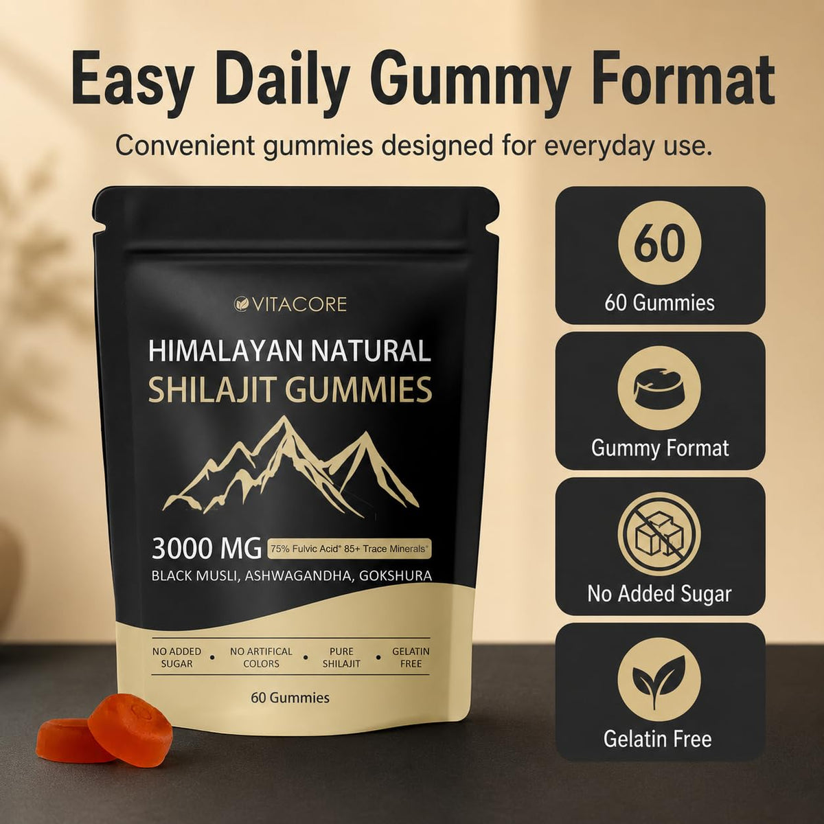 Gummies Shilajit Himalayen Velvra Cleanse sur une table