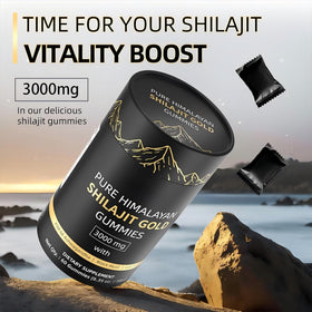 Gummies Shilajit HWAXIGO prêtes à être consommées sur une table