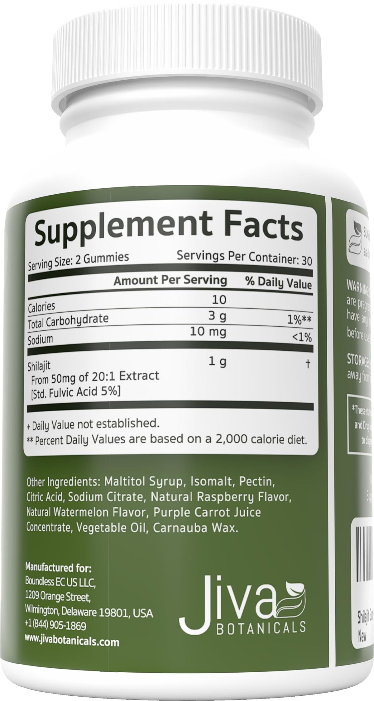 Gummies Shilajit Jiva Botanicals avec des ingrédients naturels