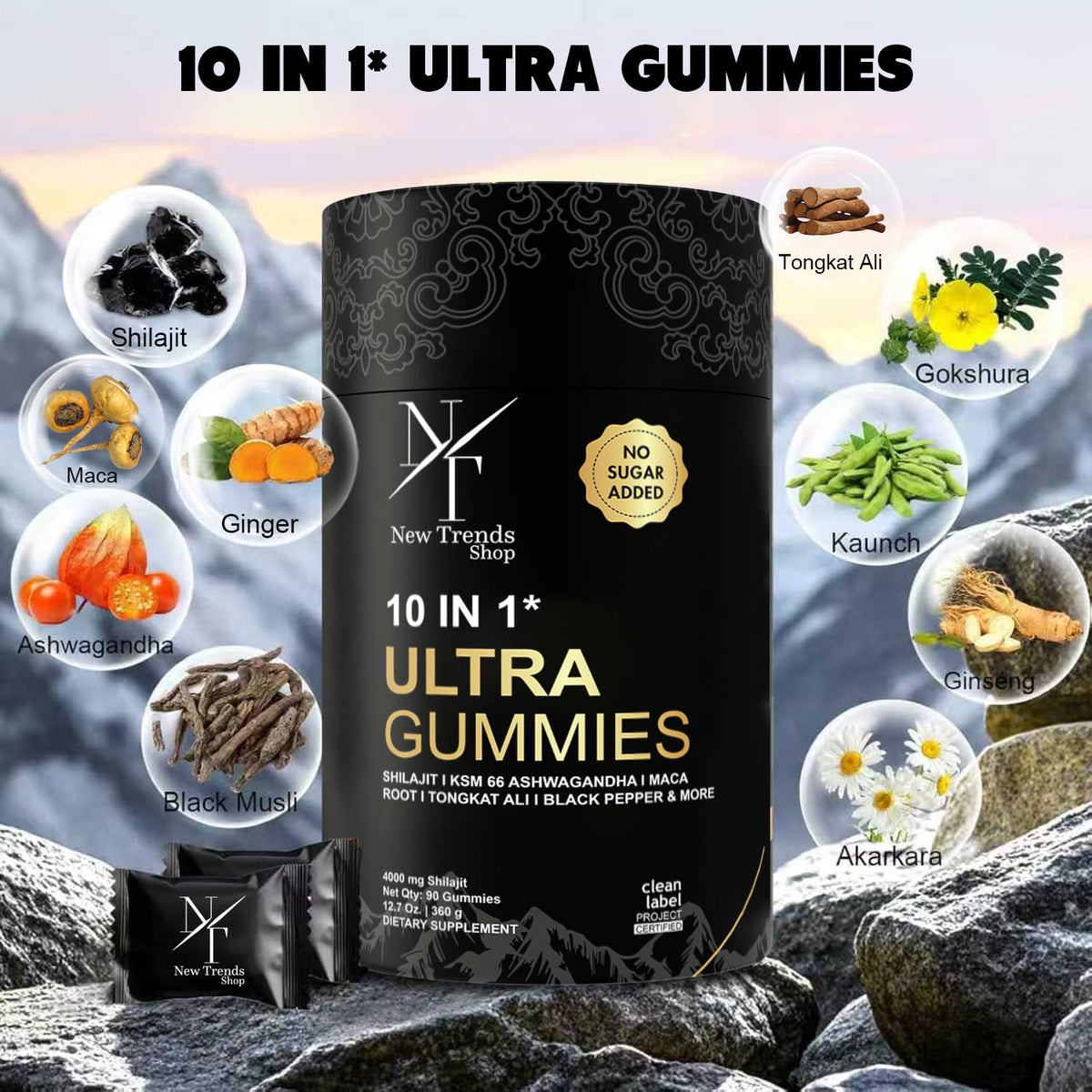 Gummies Shilajit New Trends Shop sur une table