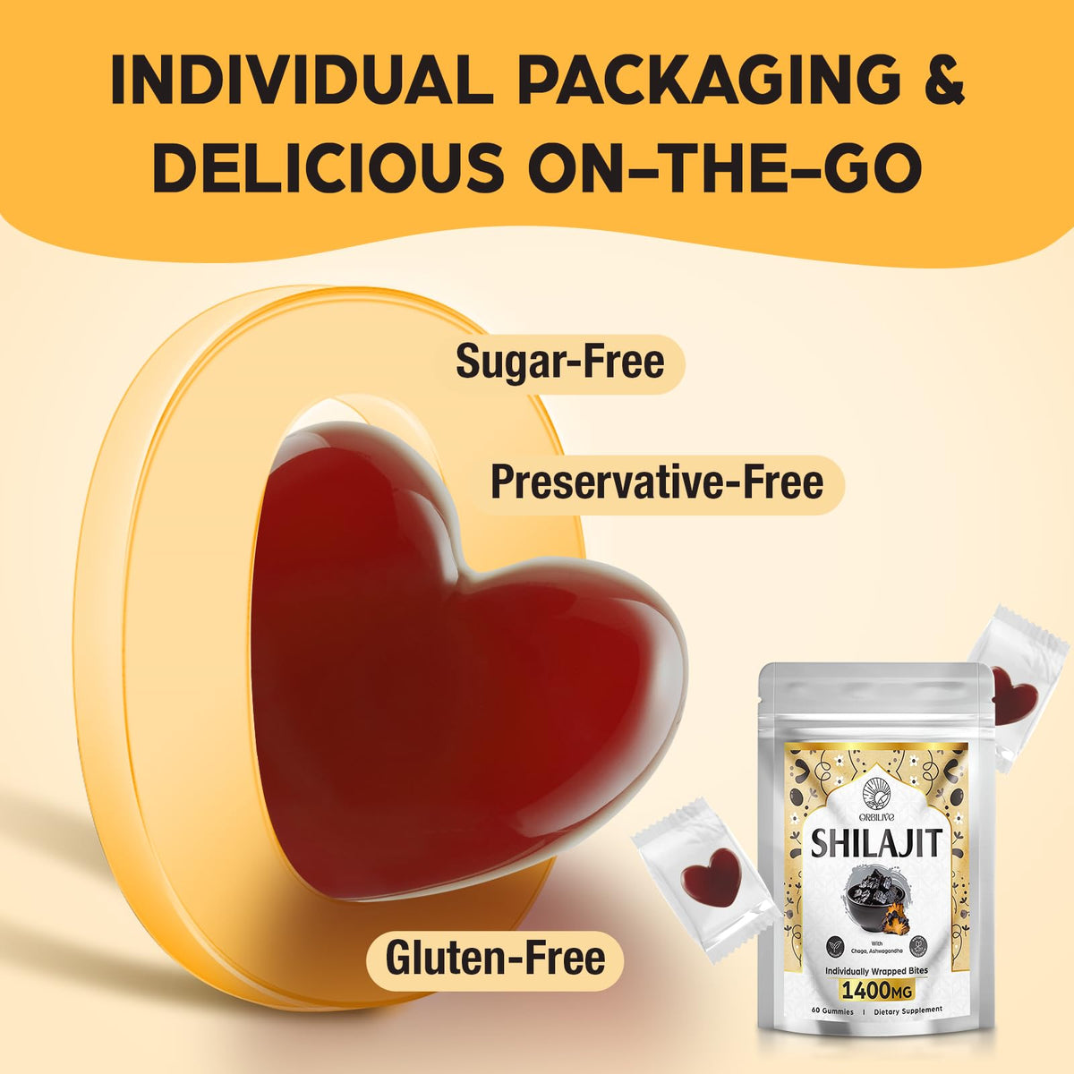 Gummies Shilajit ORBILIVE 1400 MG, aspect extérieur du produit