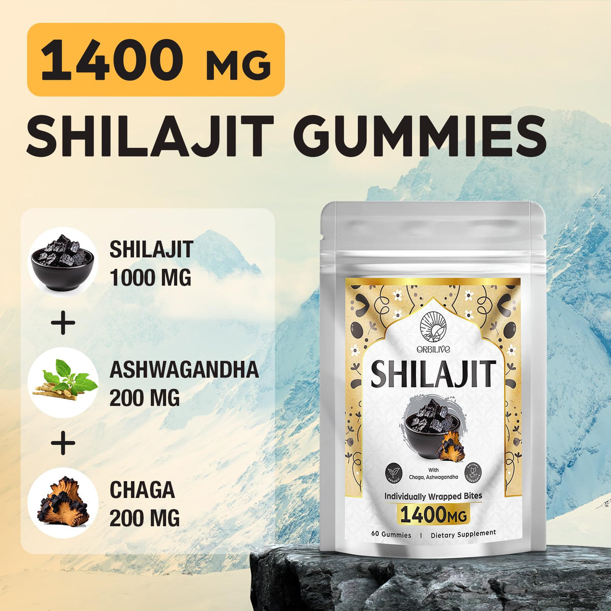 Gummies Shilajit ORBILIVE 1400 MG, détails des ingrédients