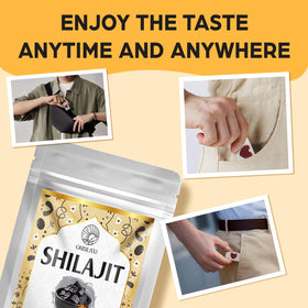 Gummies Shilajit ORBILIVE 1400 MG, mise en scène sur une table