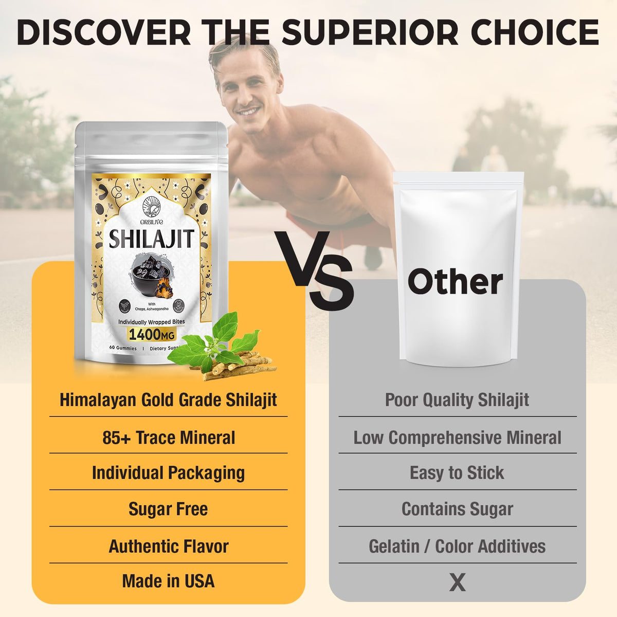 Gummies Shilajit ORBILIVE 1400 MG, mode de vie actif
