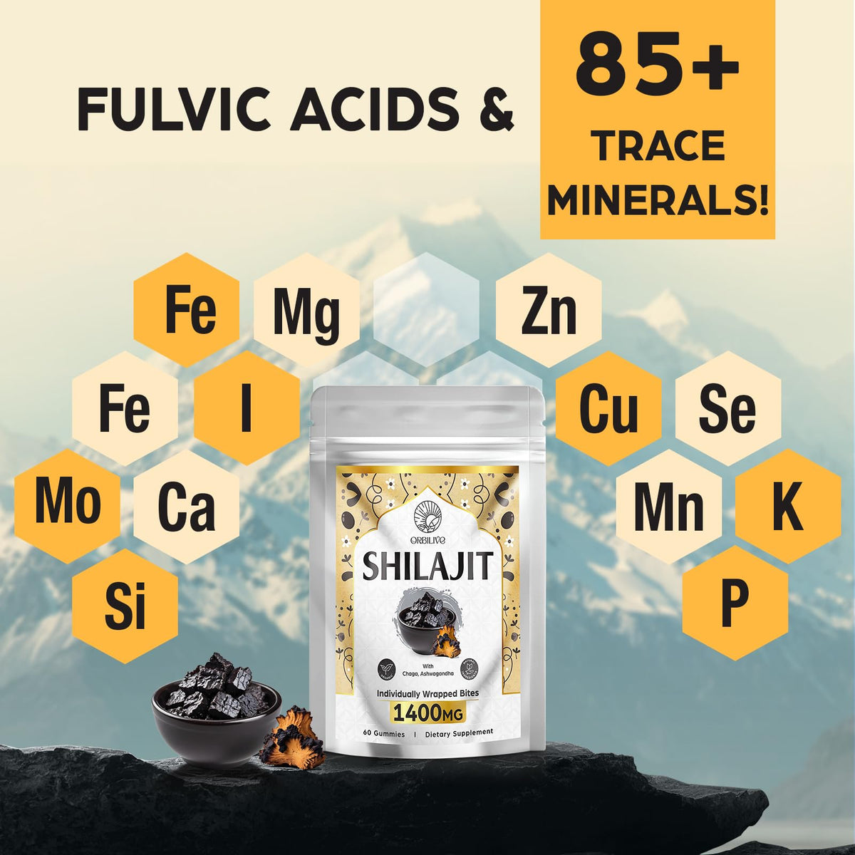 Gummies Shilajit ORBILIVE 1400 MG, prise en main