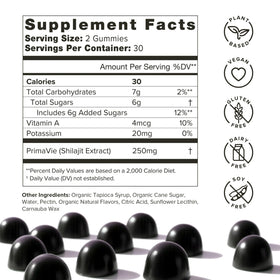 Gummies Shilajit Organifi sur une table avec des ingrédients naturels