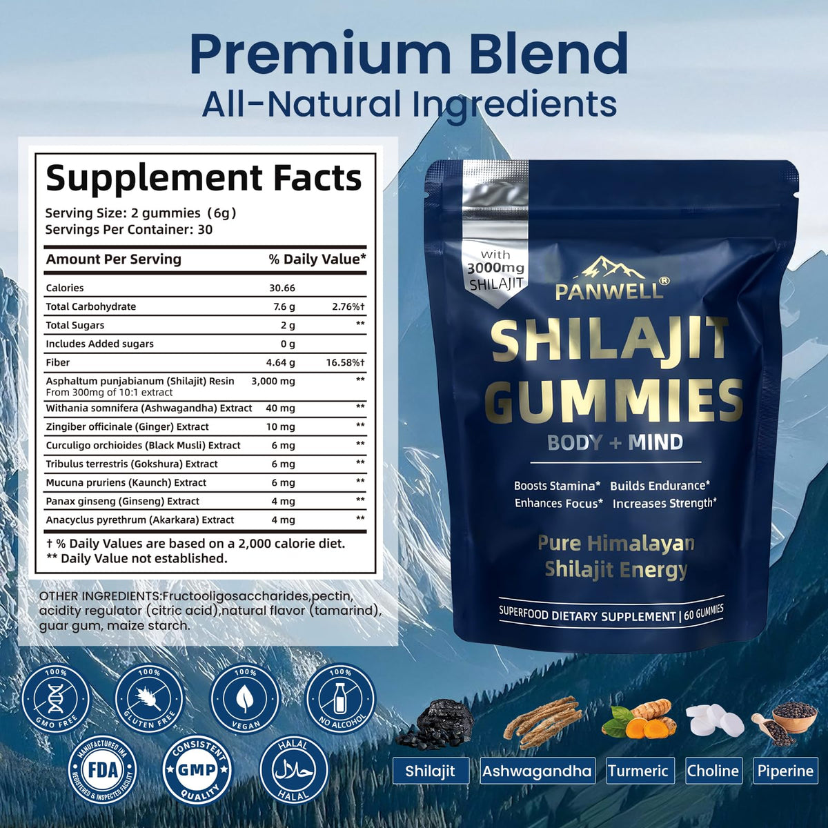 Gummies Shilajit PANWELL avec Ashwagandha et Gaulshura