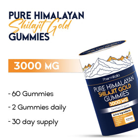 Gummies Shilajit Pharmlitalia 3000mg, boîte ouverte avec gummies