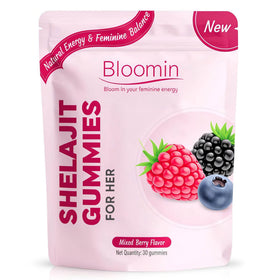 Gummies Shilajit pour femmes en sachet compact avec fruits rouges