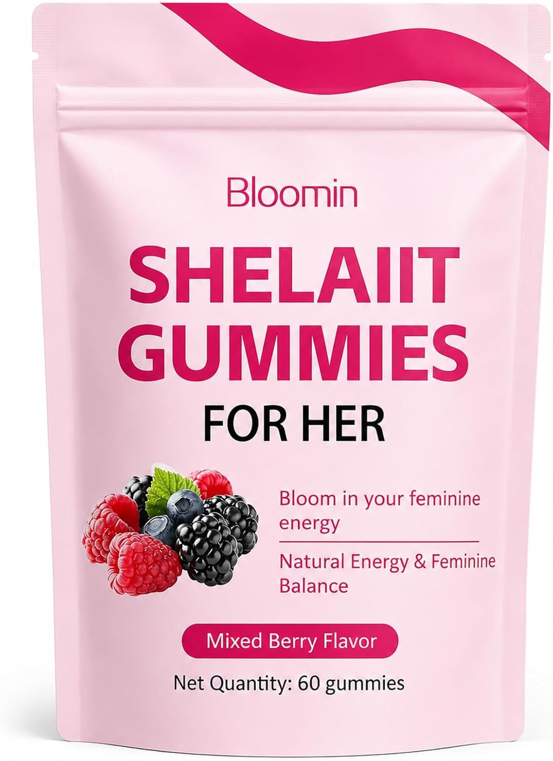 Gummies Shilajit pour Femmes, sachet de 60 gummies saveur baies mélangées