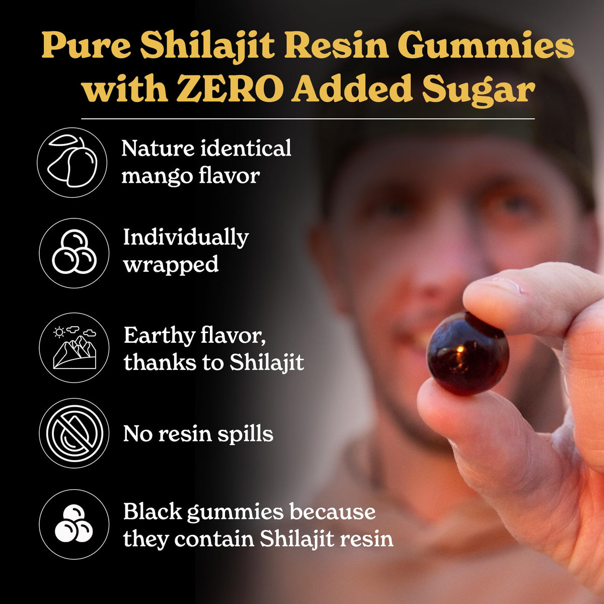 Gummies Shilajit Pur de Better Alt avec des ingrédients naturels en arrière-plan