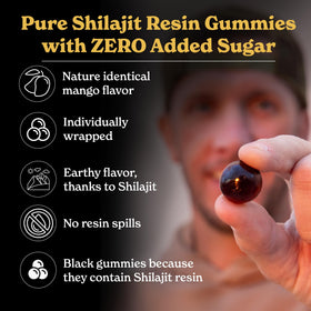 Gummies Shilajit Pur de Better Alt avec des ingrédients naturels en arrière-plan