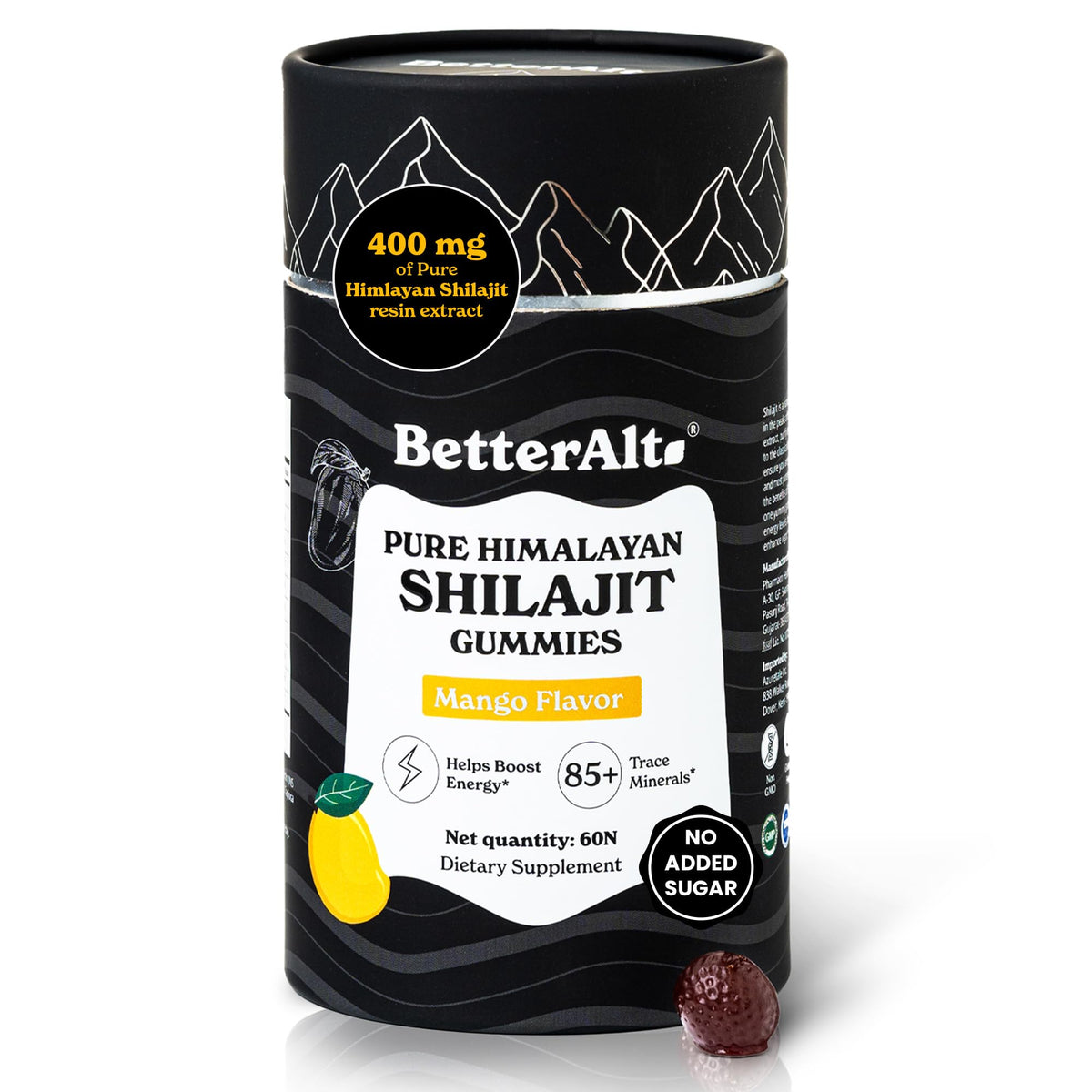 Gummies Shilajit Pur de Better Alt en pot de 60 gummies saveur mangue