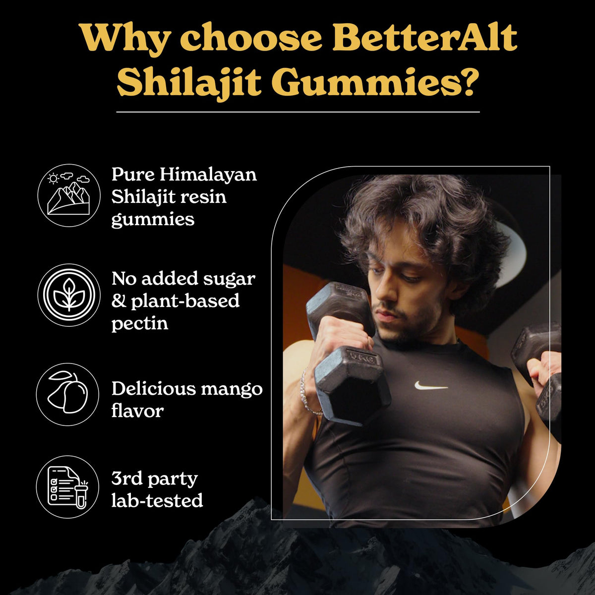 Gummies Shilajit Pur de Better Alt sur une table avec un verre d'eau