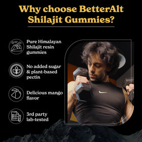 Gummies Shilajit Pur de Better Alt sur une table avec un verre d'eau