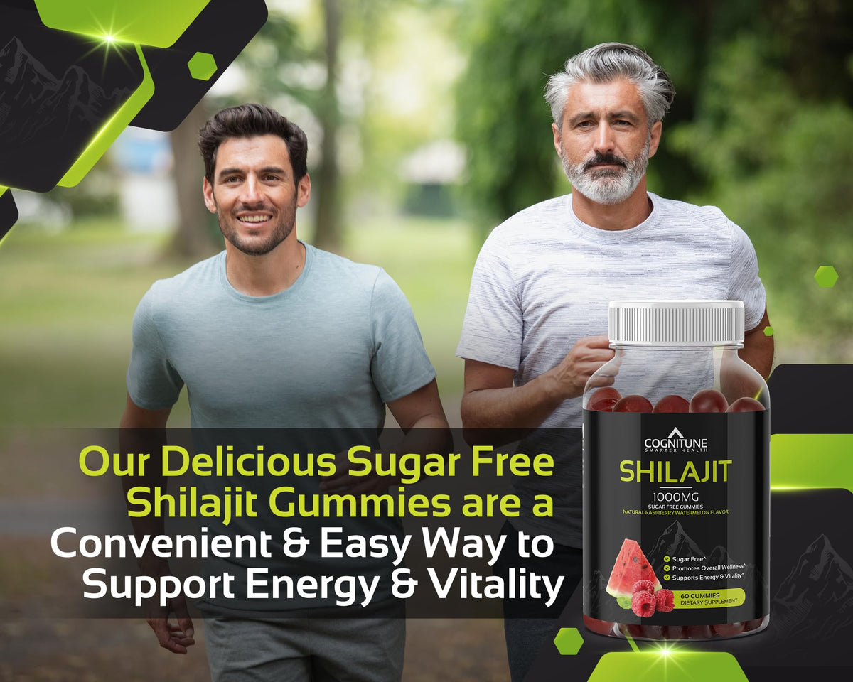 Gummies Shilajit Pur Himalayen de CogniTune en forme de framboise et pastèque