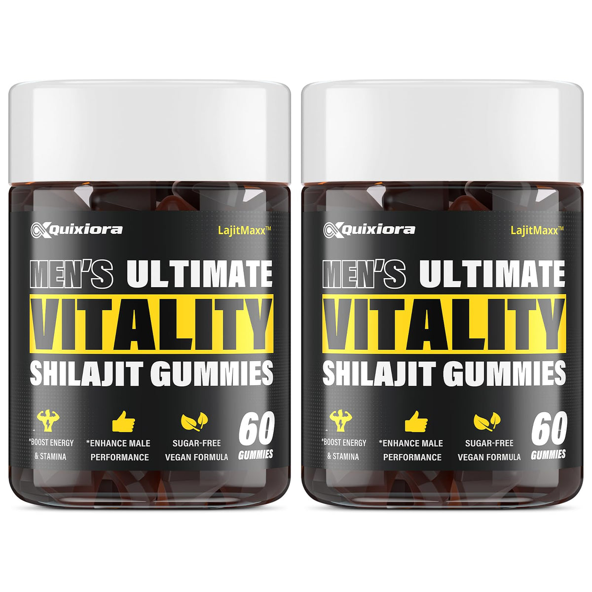 Gummies Shilajit Quixiora devant un fond blanc