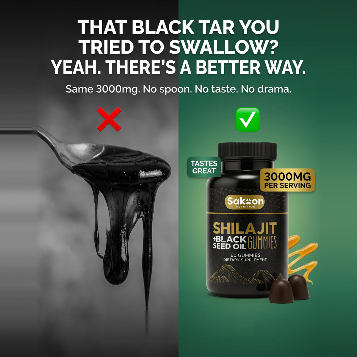 Gummies Shilajit Sakoon nutrition dans un bol