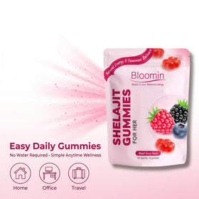 Gummies Shilajit sur une table avec d'autres compléments