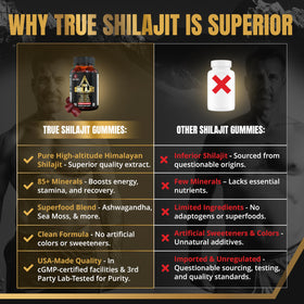 Gummies Shilajit sur une table, présentation lifestyle