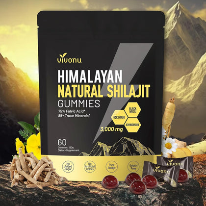 Gummies Shilajit VivoNu paquet avant avec ingrédients naturels