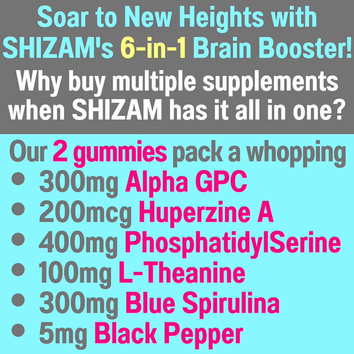 Gummies SHIZAM avec ingrédients clés comme L-Théanine