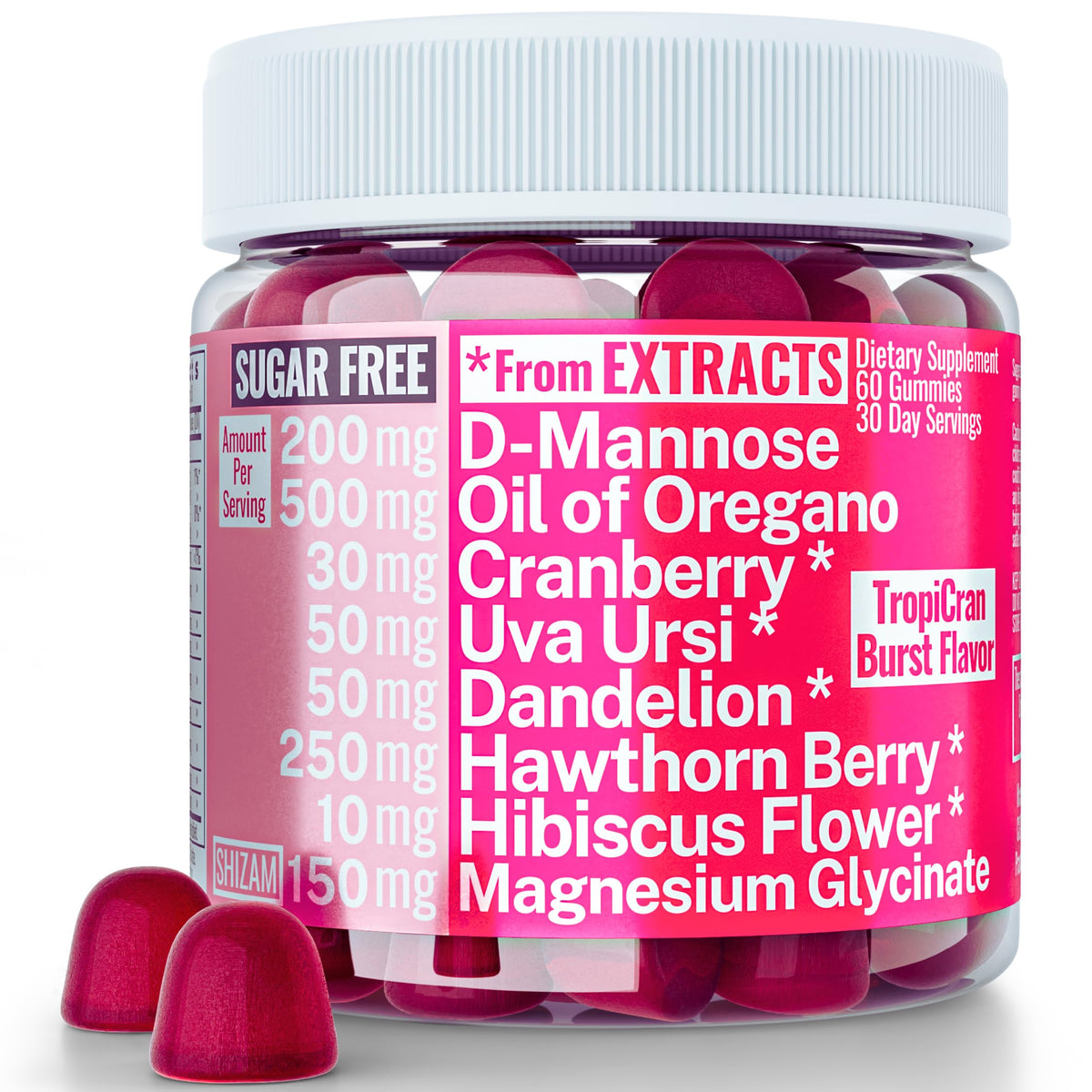Gummies SHIZAM avec un mélange d'ingrédients en vue de face