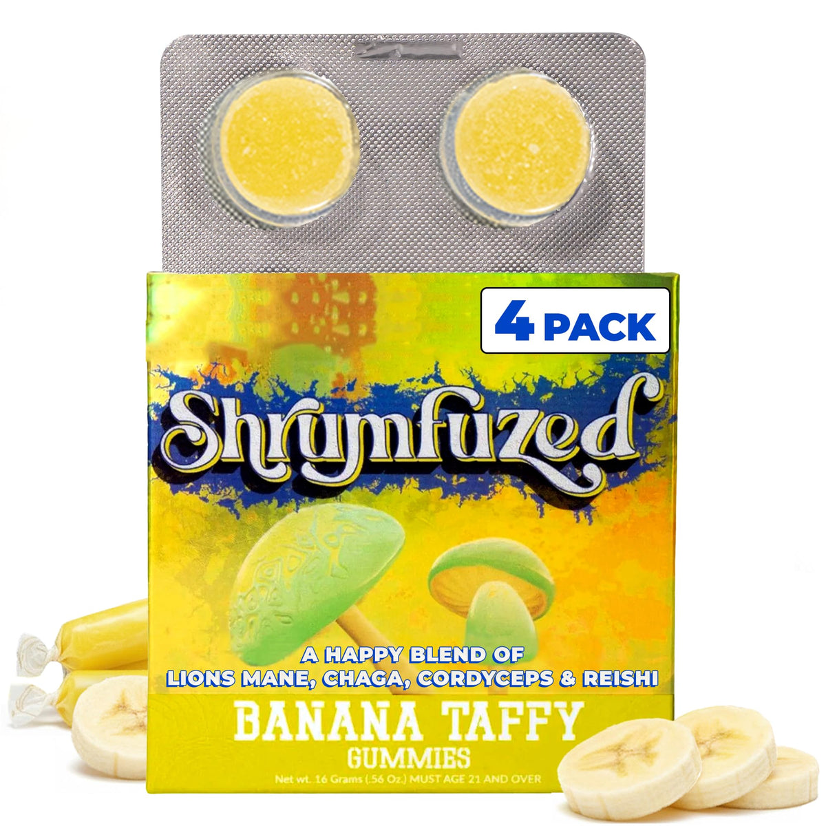 Gummies Shrumfuzed aux champignons goût banane, paquet avant