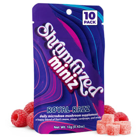 Gummies Shrumfuzed Miniz Royal Razz avec emballage et gummies visibles