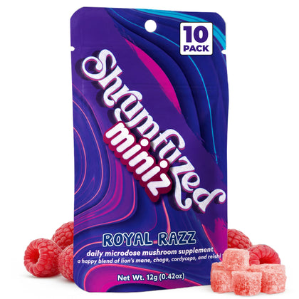 Gummies Shrumfuzed Miniz Royal Razz avec emballage et gummies visibles