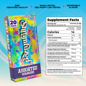 Gummies Shrumfuzed sur une table entourée d'amis