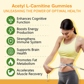 Gummies Sijigood à l'acétyl L-carnitine avec une main tenant deux gummies
