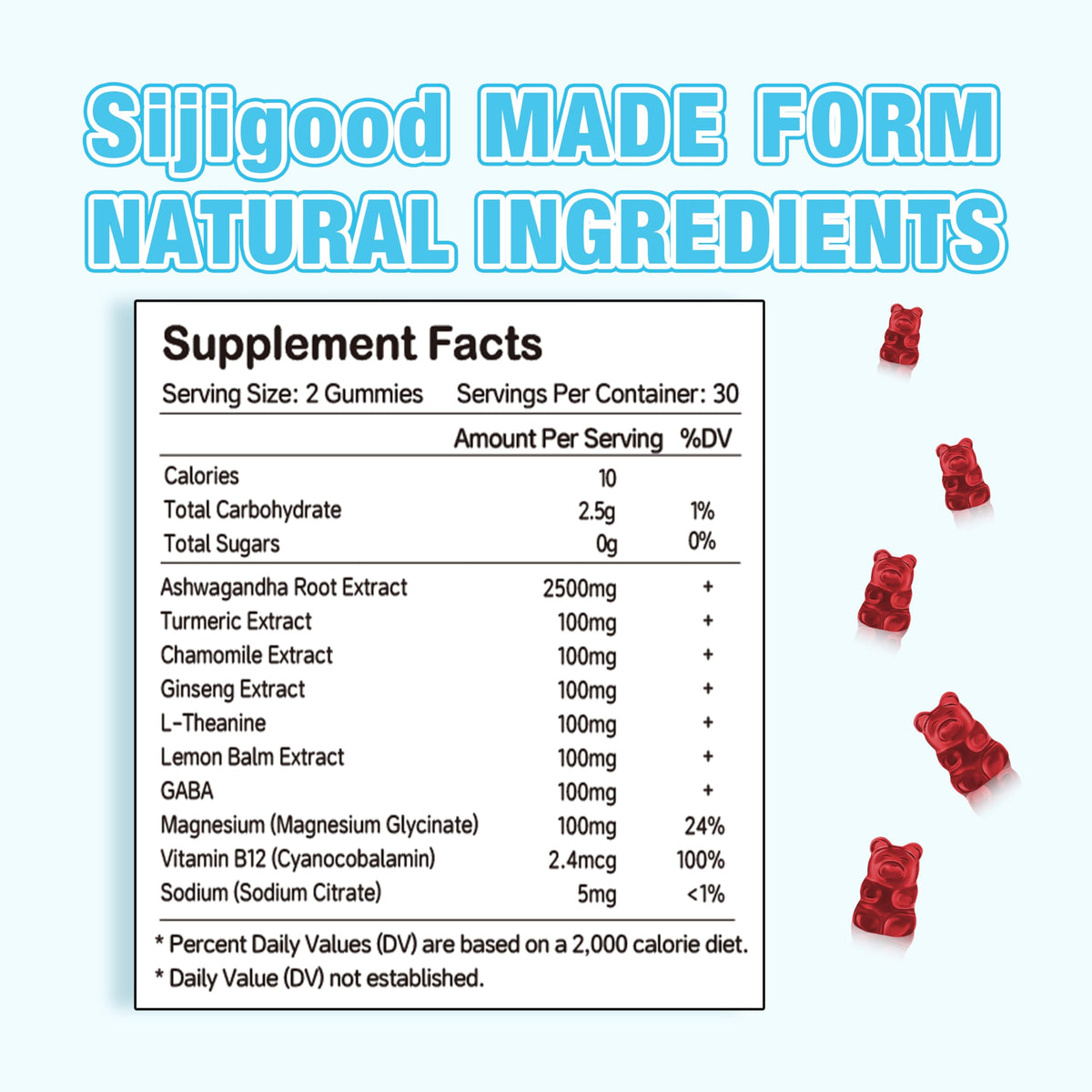 Gummies Sijigood Ashwagandha avec ingrédients naturels