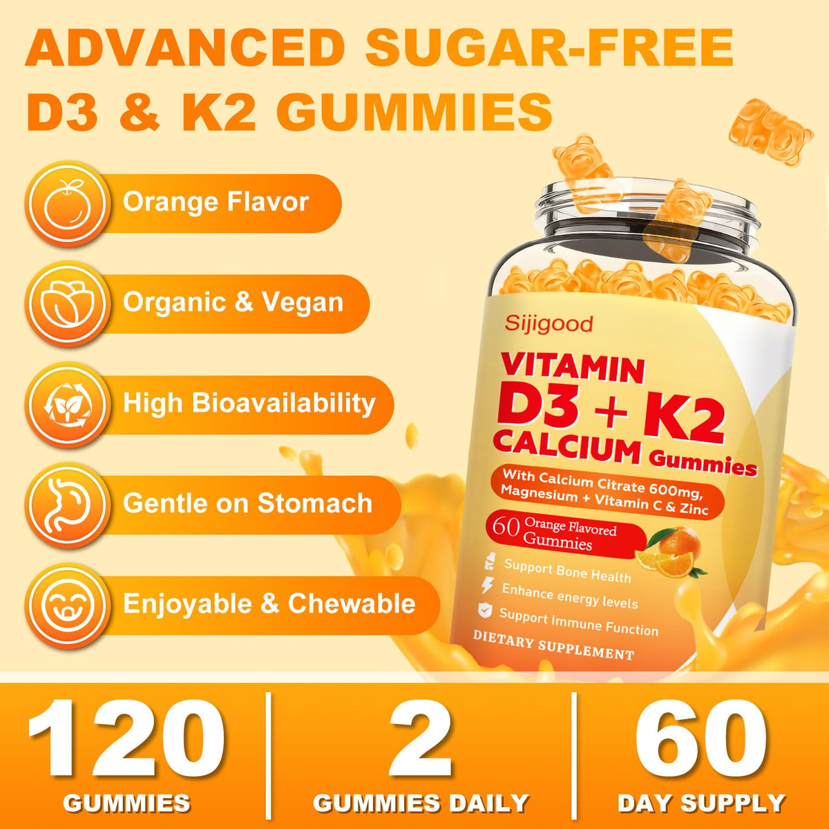 Gummies Sijigood D3 K2 6-en-1 en gros plan