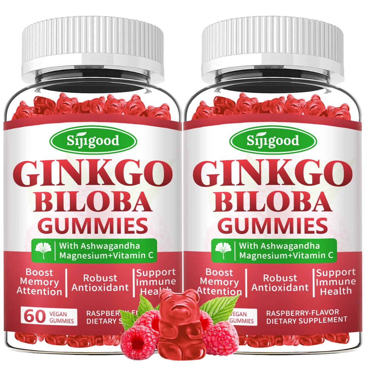 Gummies Sijigood Ginkgo Biloba et Ginseng en pot de 120 pièces
