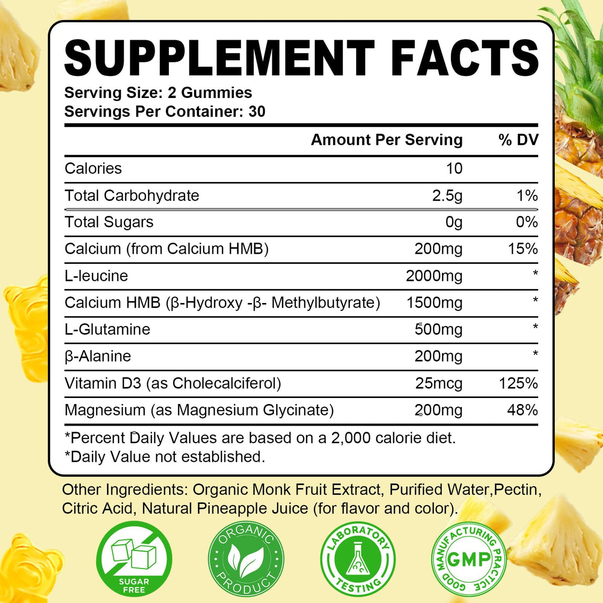Gummies Sijigood HMB et L-Leucine goût Ananas, arrière