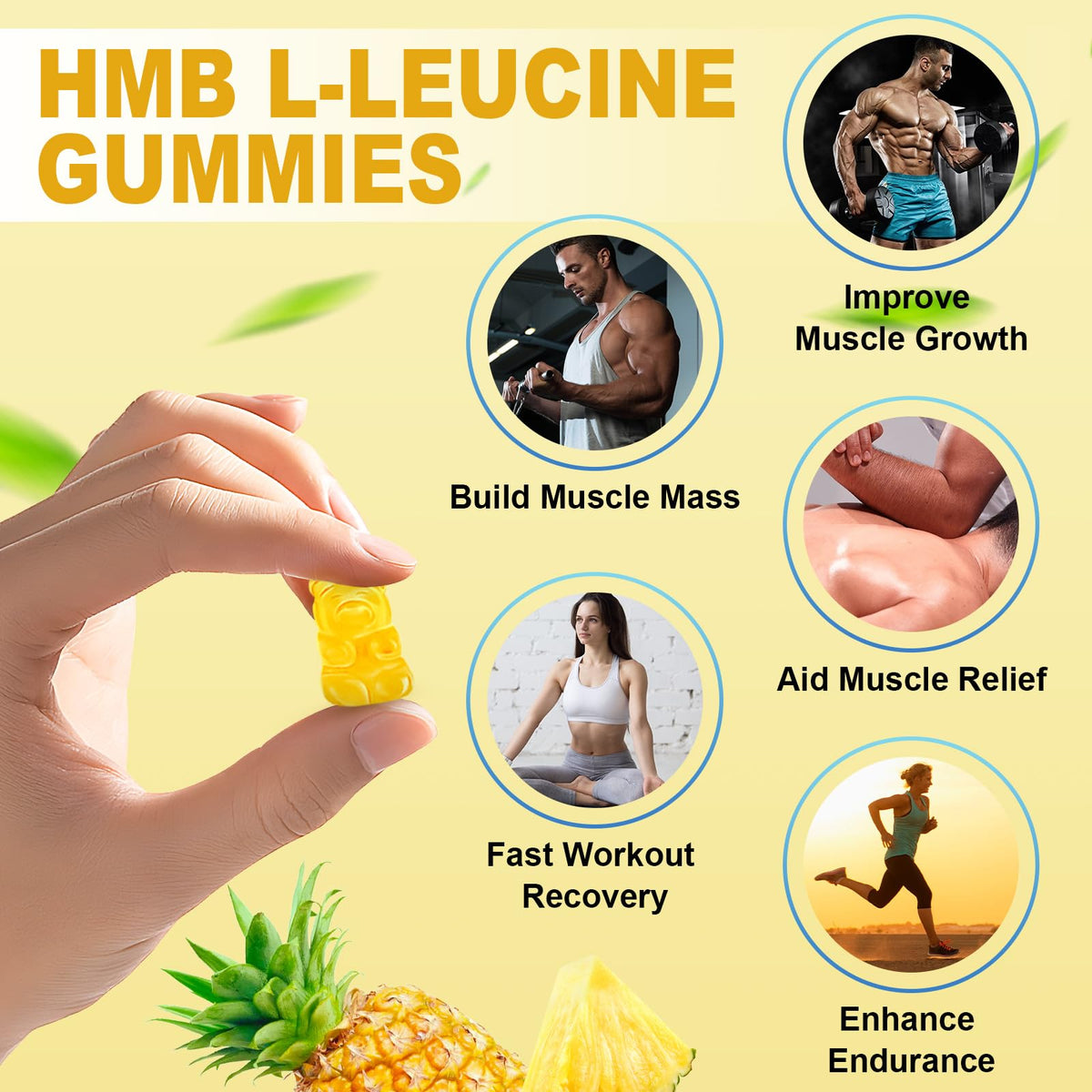 Gummies Sijigood HMB et L-Leucine goût Ananas, côté