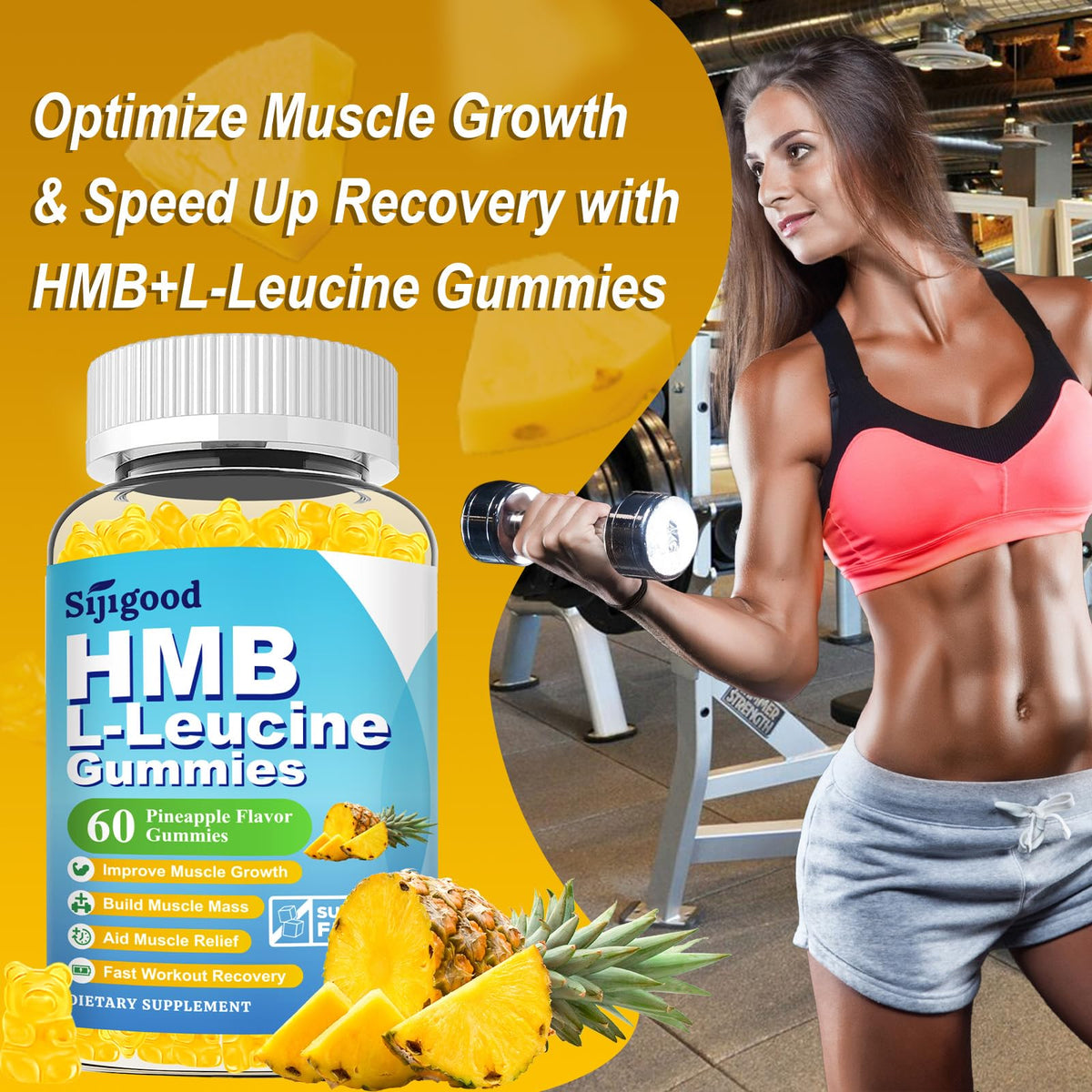 Gummies Sijigood HMB et L-Leucine goût Ananas, prise en main