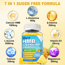 Gummies Sijigood HMB et L-Leucine goût Ananas, sur une table