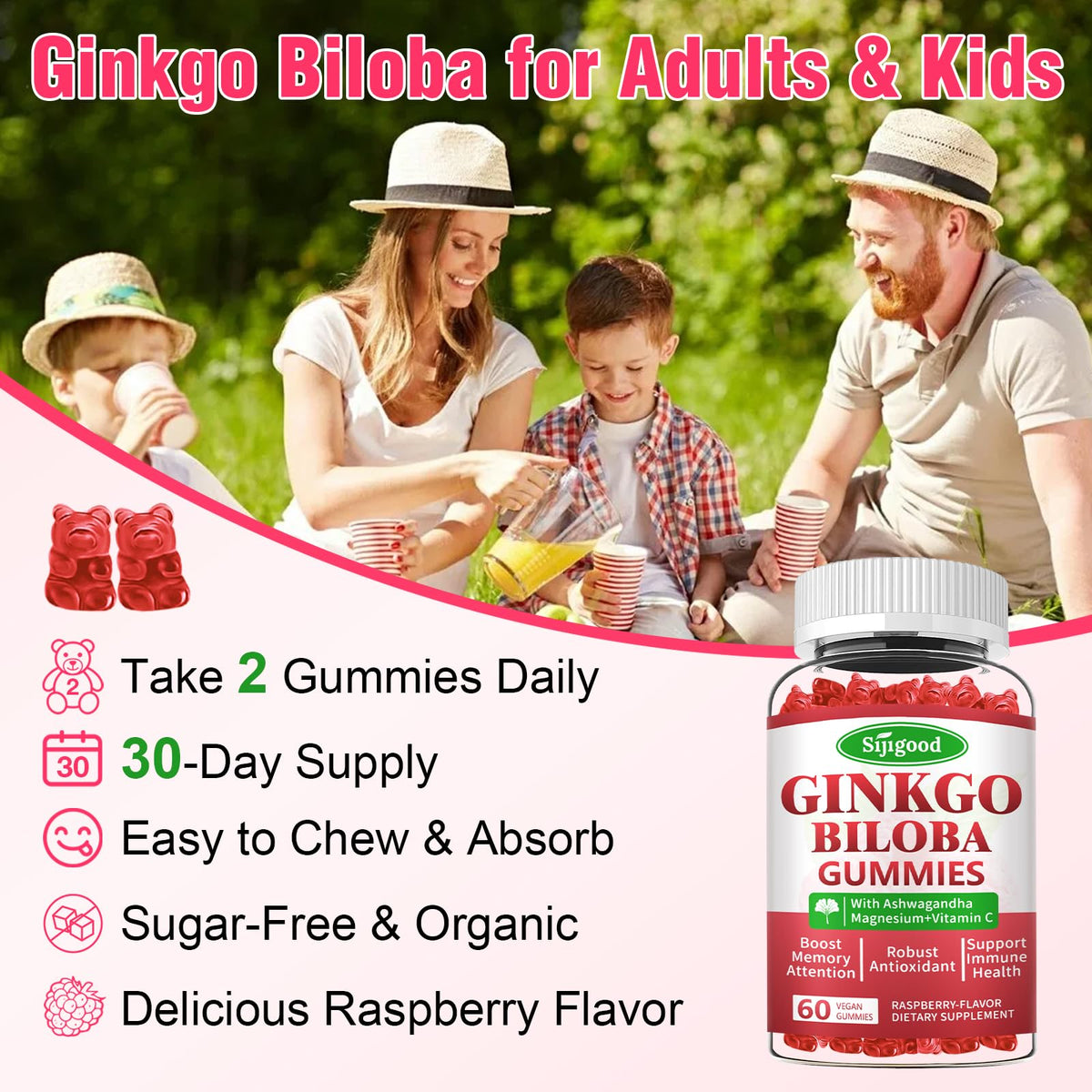 Gummies Sijigood sur une table avec des fruits