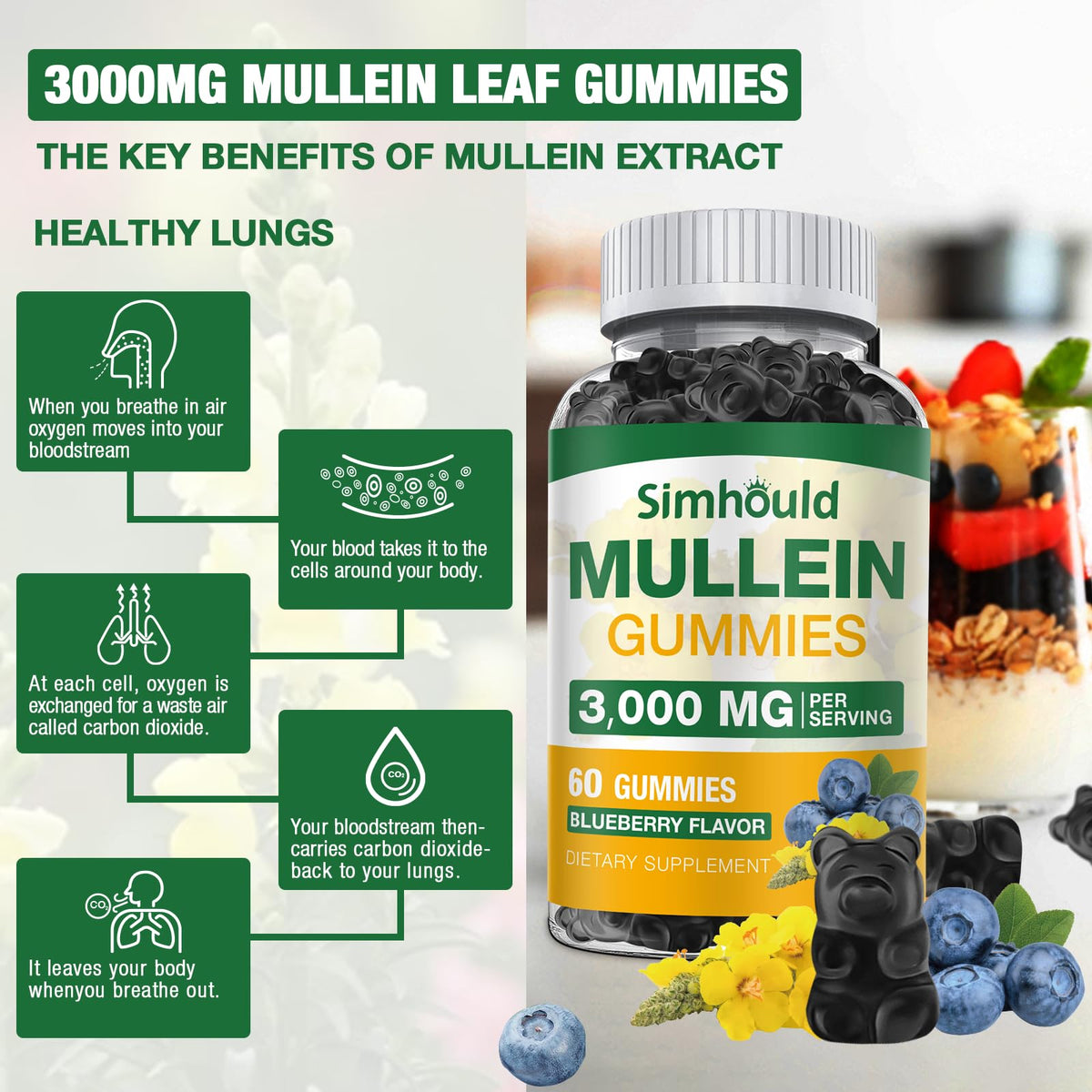 Gummies Simhould au Mullein 3000MG avec une cuillère