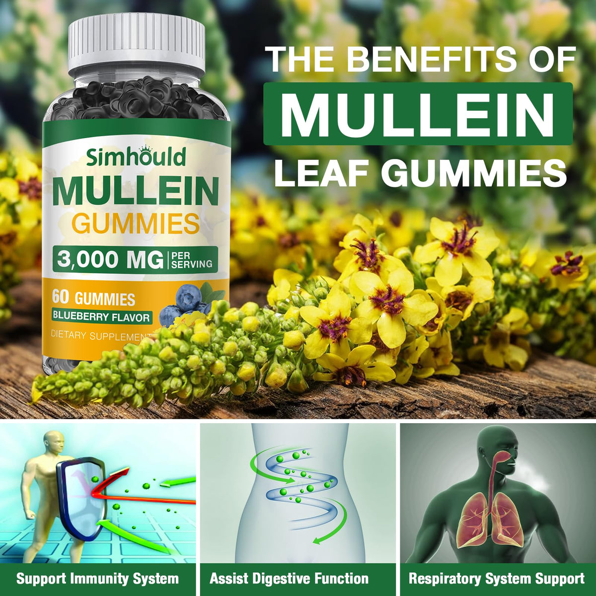 Gummies Simhould au Mullein 3000MG dans une main