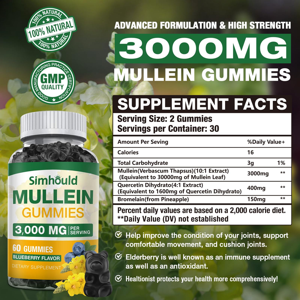 Gummies Simhould au Mullein 3000MG sur une table