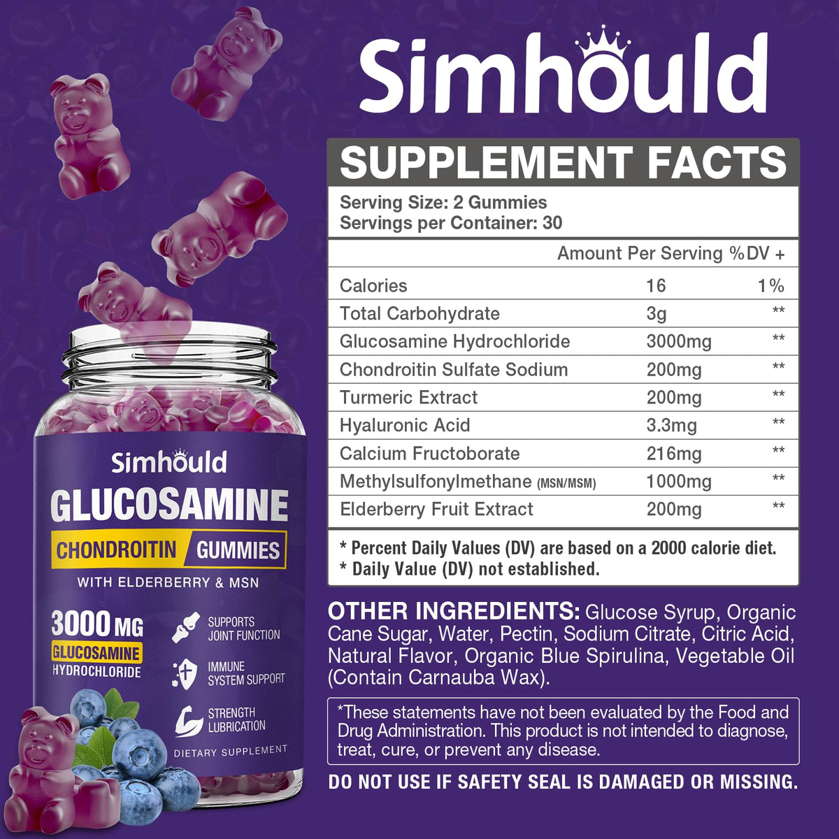 Gummies Simhould Glucosamine Chondroïtine 3000MG prise quotidienne